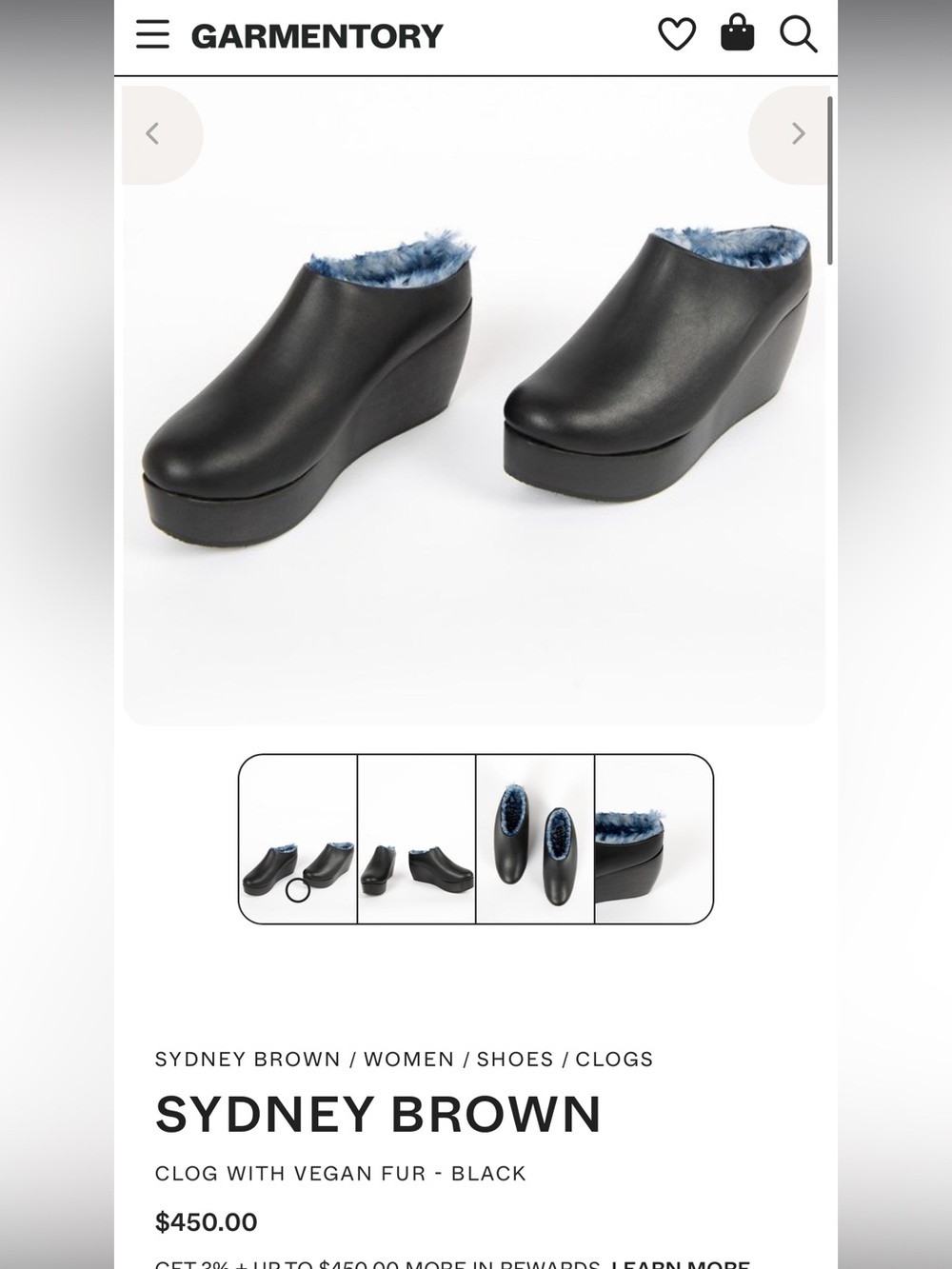 Sydney Brown X Free People, Vegan Fur-lined Clog, Black Leather and Wood sz 39